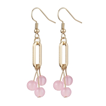 Imitation Jade Glass Dangle Earrings, with 304 Stainless Steel Earring Hooks, Pink, 53mm