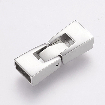 304 Stainless Steel Fold Over Clasps, Rectangle, Stainless Steel Color, 26x9.5x6mm, Hole: 4x8mm
