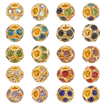 Elite 40Pcs 10 Colors Brass Rhinestone Beads, Rondelle, Mixed Color, 10x8.5mm, Hole: 3mm, 4Pcs/color