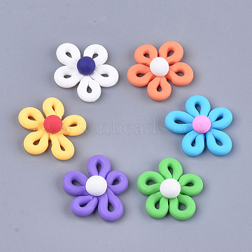 Handmade Polymer Clay Cabochons, Flower, Mixed Color, 27~28x26~28x10~11mm(CLAY-S091-33)