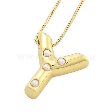 Brass & Plastic Pearl Letter Pendant Box Chain Necklaces for Women(NJEW-U017-01G-25)-2