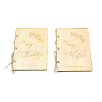 Creative Wooden Greeting Cards, Wedding Vows Book, with Jute Rope and Kraft Paper, Light Yellow, 180x130x6mm, 2pcs/set(DIY-WH0196-66)
