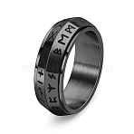 Rotatable Stainless Steel Finger Ring, Viking Runes for Men, Black, US Size 6(16.5mm)(PW-WG27E87-17)