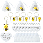 DIY Bees Keychain Making Kits, with PVC Plastic Pendants, Iron Split Key Ring & Jump Rings, Coated Paper Thank You Greeting Card, Organza Bags, Mixed Color, 52x42x20mm, Hole: 3mm, 5pcs(DIY-YW0012-49)