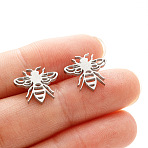 Bees 201 Stainless Steel Stud Earrings, Stainless Steel Color, 12x13mm(FS-WGD71BE-03)