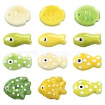 12Pcs 11 Styles Handmade Porcelain Beads, Fish, Famille Rose Porcelain, Yellow, 16.5~19.5x10~20.5x5.5~8mm, Hole: 1.8~2mm(PORC-FS0010-62)