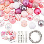 DIY October Breast Cancer Pink Awareness Ribbon Theme Bracelet Keychain Pendant Decoration Making Kit, Including Acrylic Round Beads, Wire, Clasps, Pink, Beads: 106Pcs/box(DIY-PH0020-78)