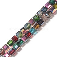 Transparent Electroplated Glass Beads Strands, Multi-color Plated, Faceted, Cube, Colorful, 5.5x5.5x5.5mm, Hole: 1.2mm, about 92pcs/strand, 20.28 inch(51.5cm)(GLAA-G097-03)