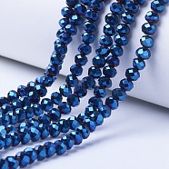 Electroplate Transparent Glass Beads Strands, Full Plated, Faceted, Rondelle, Blue Plated, 8x6mm, Hole: 1mm, about 63~65pcs/strand, 39~40cm(EGLA-A034-T8mm-UA02)