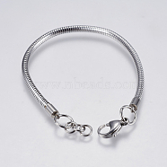 304 Stainless Steel Round Snake Chain Bracelet Making, with Lobster Claw Clasps, Stainless Steel Color, 7-3/8 inch(18.9cm), 3mm, Hole: 4mm(STAS-F139-056P-D)