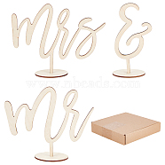 Mr and Mrs Sign for Wedding, Wooden Standing Sign for Sweetheart Table, Photographic Prop, Old Lace, 76~165x50~210x3mm, 6pcs/set(DJEW-WH0001-12)