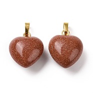 Synthetic Goldstone Pendants, with Golden Tone Brass Findings, Heart Charm, 18x15~15.5x6~8mm, Hole: 6x3mm(G-I311-A37-G)