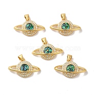 Rack Plating Brass Micro Pave Cubic Zirconia with Synthetic Opal Pendants, with Jump Ring, Lead Free & Cadmium Free, Long-Lasting Plated, Planet, Real 18K Gold Plated, 15.5x25x5.6mm, Hole: 5x3.6mm(KK-D088-09G)