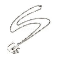 201 Stainless Steel Necklaces, Letter U, 23.74 inch(60.3cm) p: 27x34x1.3mm(NJEW-Q336-01U-P)