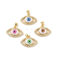 Brass Micro Pave Cubic Zirconia Pendants, with Acrylic, Cadmium Free & Lead Free, Long-Lasting Plated, Evil Eye, Real 18K Gold Plated, Mixed Color, 15x22.5x6mm, Hole: 4x3.5mm(KK-B059-40G)