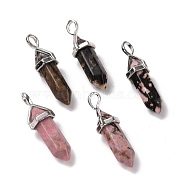 Natural Rhodonite Pendants, Faceted, with Platinum Tone Brass Findings, Lead free & Cadmium Free, Bullet, 27~30x9~10x7~8mm, Hole: 4x3mm(G-K329-50P)
