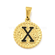 Ion Plating(IP) 304 Stainless Steel Enamel Pendants, Golden, Flat Round with Letter Charm, Letter X, 21x18x2mm, Hole: 8x3.5mm(STAS-R231-19X-G)
