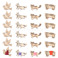 1Set Jungle Animal Wooden Thread Winding Boards, Floss Bobbin, Thread Organizer Card for Cross-Stitch, BurlyWood, 27~39.5x42.5~49.5x2mm, 4 styles, 6pcs/style, 24pcs(DIY-NB0010-12)