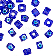 Handmade Evil Eye Lampwork European Beads, Large Hole Beads, Cube, Blue, 8~9x9~10x9~10mm, 25pcs/box(LAMP-NB0001-70A)