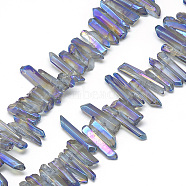 Natural Quartz Crystal Beads Strands, Rainbow Plated, Nuggets, Royal Blue, 10~36x4~10x4~10mm, Hole: 1mm, about 51pcs/strand, 15.35 inch(39cm)(G-R435-09D)