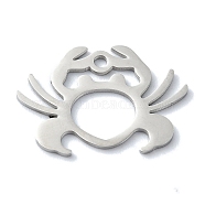 304 Stainless Steel Pendants, Laser Cut, Crab Charms, Stainless Steel Color, 15.5x22.5x1mm, Hole: 1.5mm(STAS-C097-30P)