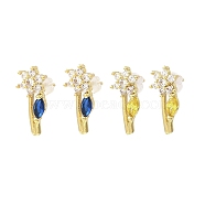 Flower Real 18K Gold Plated Brass Stud Earrings, with Clear Cubic Zirconia, Long-Lasting Plated, Lead Free & Cadmium Free, Mixed Color, 15x6.5mm(EJEW-L270-08G)