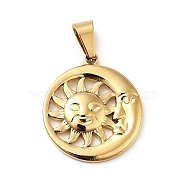 Vacuum Plating 201 Stainless Steel Pendants, Moon with Sun, Golden, 28x24.5x3mm, Hole: 8x4mm(STAS-P314-14G)