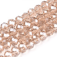 Electroplate Glass Beads Strands, Pearl Luster Plated, Faceted, Rondelle, PeachPuff, 3.5x3mm, Hole: 0.4mm, about 123~127pcs/strand, 13.7~14.1 inch(35~36cm)(EGLA-A034-T3mm-A29)