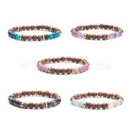 Natural Wenge Wood & Gemstone Round Beaded Stretch Bracelet for Women, Inner Diameter: 2-1/4 inch(5.6cm)(BJEW-JB07544)