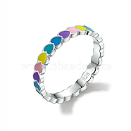Rhodium Plated  925 Sterling Silver Finger Rings, with Enamel, Platinum, US Size 5(15.7mm), 3mm(AW7693-1)