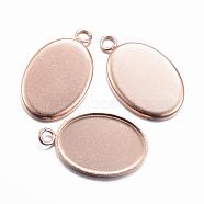 Ion Plating(IP) 304 Stainless Steel Pendant Cabochon Settings, Plain Edge Bezel Cups, Oval, Rose Gold, Tray: 14x10mm, 17.5x11x1.5mm, Hole: 2mm(STAS-H383-12RG)