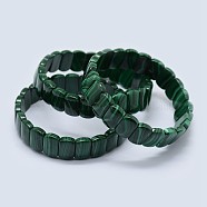 Natural Malachite Stretch Bracelets, Rectangle, 2 inch(5.1cm)(BJEW-F327-04)