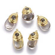 Natural Gold Rutilated Quartz Pendants, with Labradorite Beads and Brass Findings, teardrop, 37~41x20~25x14~20mm, Hole: 1.8mm(G-F633-38G)
