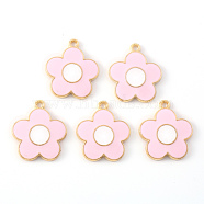 Alloy Enamel Pendants, Flower, Light Gold, Pearl Pink, 21.5x19x2mm, Hole: 1.6mm(X-ENAM-S121-147E)