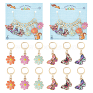Alloy Enamel Pendant Stitch Markers, Crochet Leverback Hoop Charms, Locking Stitch Marker with Wine Glass Charm Ring, Butterfly & Flower, Mixed Color, 3.5cm, 2 style, 6pcs/style, 12pcs/set(HJEW-AB00250)