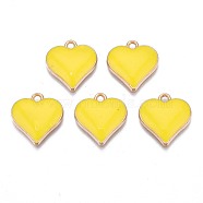 Alloy Enamel Pendants, Cadmium Free & Nickel Free & Lead Free, Light Gold, Heart, Yellow, 17x16x3mm, Hole: 1.6mm(ENAM-N054-73F)