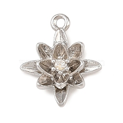 Brass Micro Pave Clear Cubic Zirconia Charms, Flower, Long-Lasting Plated, Cadmium Free & Lead Free, Rack Plating, Platinum, 12.5x10.5x3mm, Hole: 1.1mm(KK-G544-07P-03)