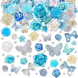 50G Resin Acrylic DIY Accessories Simulation Baroque Style Rose Halo Dyed Mixed Flower DIY Accessories, Blue, 34.5x15mm(JX581D)