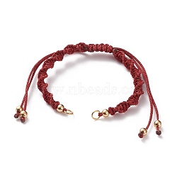 Adjustable Polyester Braided Cord Bracelet Making, with Brass Beads and 304 Stainless Steel Jump Rings, Golden, Red, Single Chain Length: about 5-1/2 inch(14cm)(AJEW-JB00848-05)