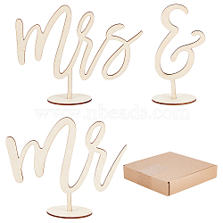 Mr and Mrs Sign for Wedding, Wooden Standing Sign for Sweetheart Table, Photographic Prop, Old Lace, 76~165x50~210x3mm, 6pcs/set(DJEW-WH0001-12)