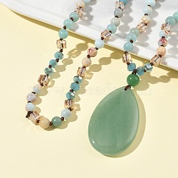 Natural Green Aventurine Teardrop Pendant Glass Beaded Long Necklaces, 31.50 inch(80cm)(GG-CBAE048-01C)