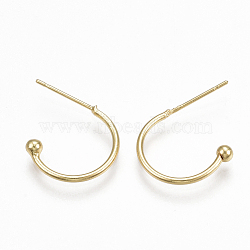 Brass Stud Earrings, Half Hoop Earrings, Real 18K Gold Plated, 15x20x3mm, Pin: 0.7mm(KK-S348-375)
