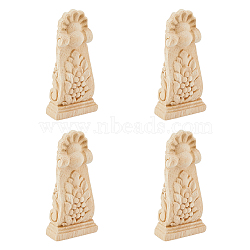 Rubber Wood Carved Onlay Applique, Center Flower Long Applique, for Door Cabinet Bed Unpainted Decor European Style, Blanched Almond, 126x60x25mm(AJEW-WH0248-464)