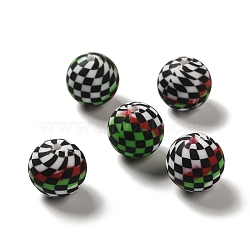 Opaque Silicone Beads, Round with Tartan, Black, 15x14.5mm, Hole: 2.3mm(SIL-D010-01H)