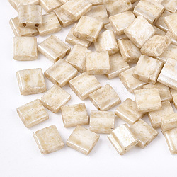 2-Hole Baking Paint Glass Seed Beads, Rectangle, Navajo White, 5x4.5~5.5x2~2.5mm, Hole: 0.5~0.8mm(SEED-S023-17C-16)