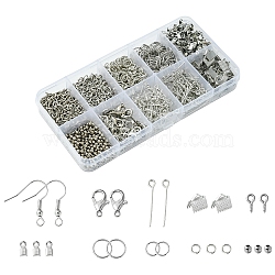 DIY Jewelry Finding Making Kit, Including Zinc Alloy Lobster Claw Clasps, Iron Open Jump Rings & Cord Ends & Screw Eye Pin & Spacer Beads & Ribbon Crimp Ends, Platinum, 4~20x4~8x0.7~2mm, Hole: 1.2~6.6mm(DIY-YW0009-18P)