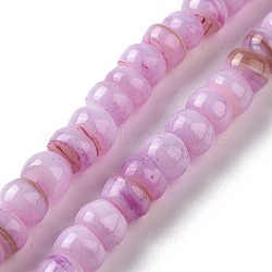 Natural Cultured Freshwater Shell Beads Strands, Dyed, Rondelle, Violet, 6.5~7.5x2~6.5mm, Hole: 1mm, about 85pcs/strand, 14.88 inch(37.8cm)(SHEL-F002-01F)