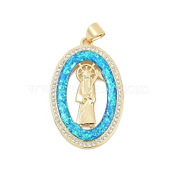 Brass Micro Pave Clear Cubic Zirconia Pendants, Oval, with Synthetic Opal, Long-Lasting Plated, Rack Plating, Lead Free & Cadmium Free, Real 18K Gold Plated, 32.5x20x3mm, Hole: 5x3mm(KK-I723-32G)