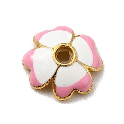 4-Petal Alloy Enamel Bead Caps, Cadmium Free & Lead Free, Golden, Flower, Hot Pink, 7.5x7.5x2mm, Hole: 1.4mm(FIND-G029-06G-01)