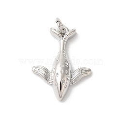 Rack Plating Whale Brass Pendants, with Jump Ring, Long-Lasting Plated, Cadmium Free & Lead Free, Platinum, 21.5x16x4.5mm, Hole: 3mm(KK-Z056-04P)